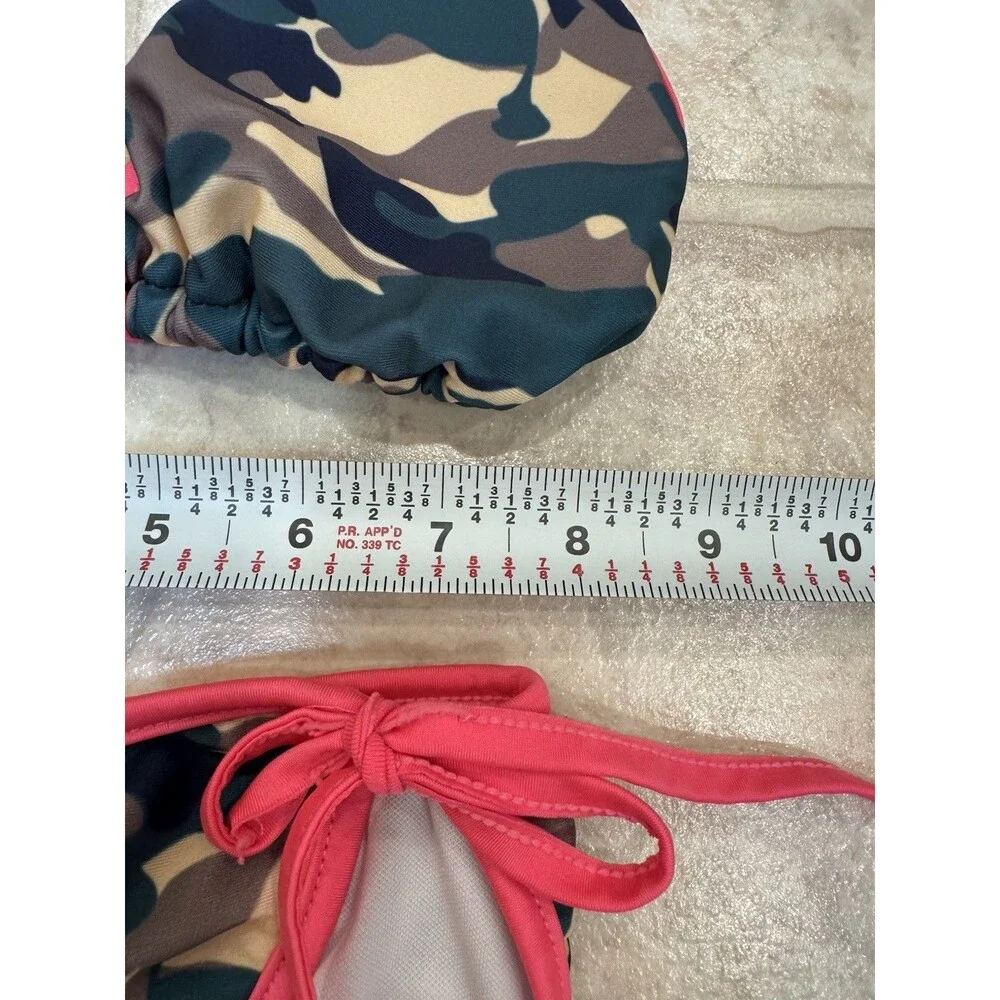 Girls M Camo Bikini 2 Piece Swimsuit Pink Trim Tie Side Halter Camouflage